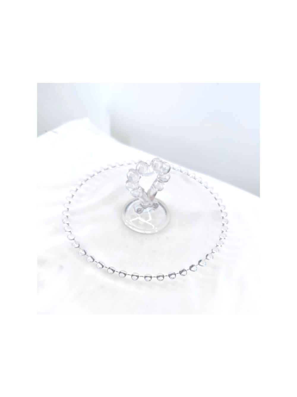 Imperial Candlewick Clear Glass Heart Handle Serving Tray Vanity Stand 8in